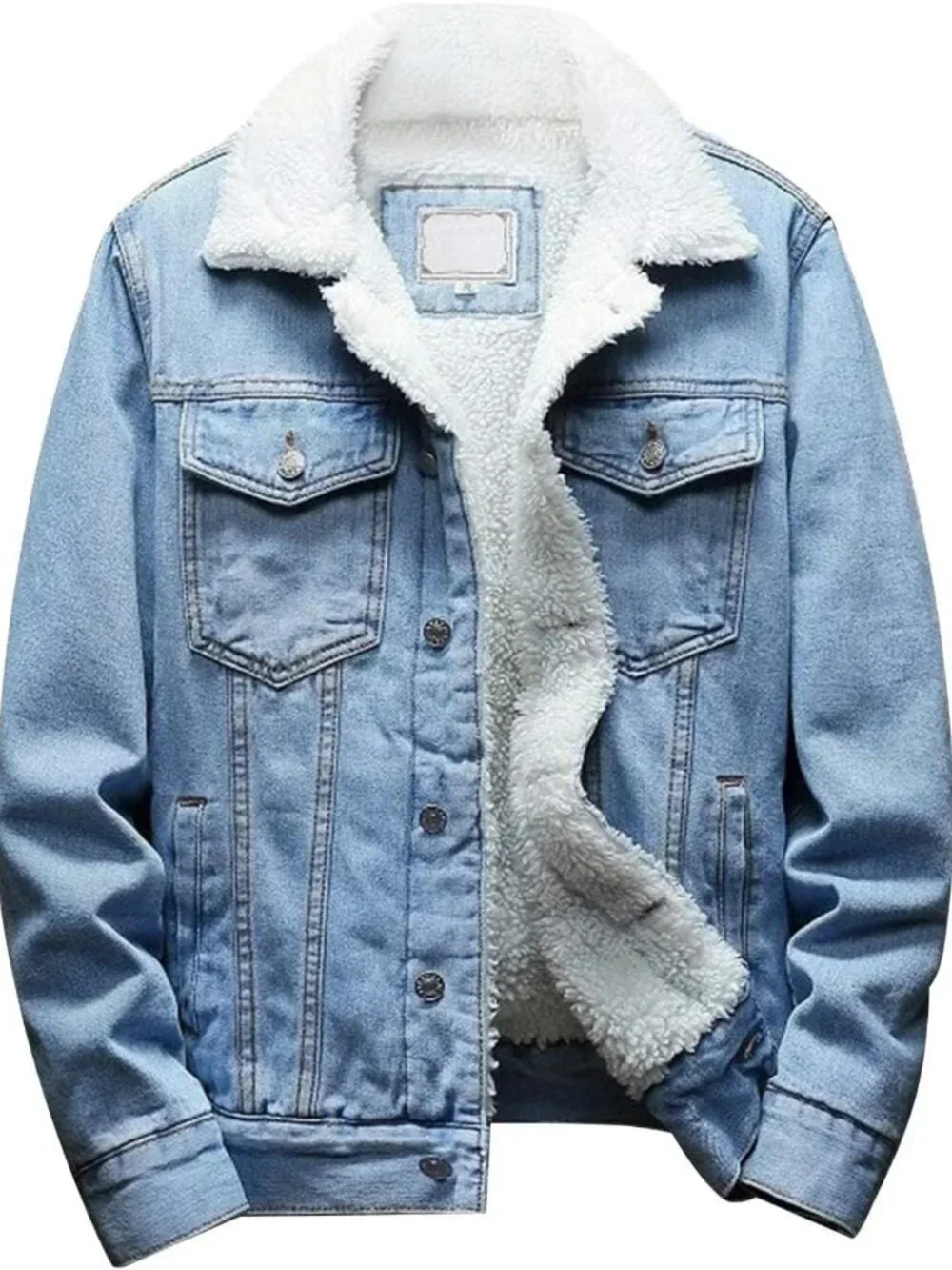 Cozy Sherpa Lined Denim Trucker Jacket for Men - Thick, Stylish Outerwear